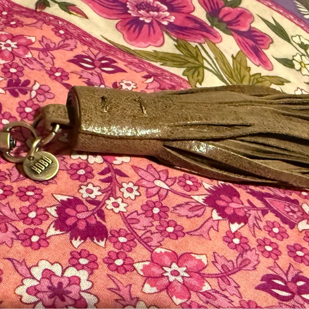 * HOBO * Leather Boho Fringe Tassel Swag Bag Charm Brown New * $60